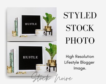 Styled Stock Photo for Bloggers / Hustle on letter board with green