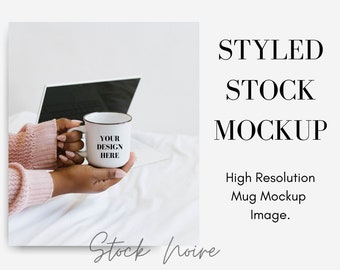 Styled Stock Photo Mockup / Enamel Mug mockup / Black woman stock photo / Woman of color Mug stock photo / High resolution mockup