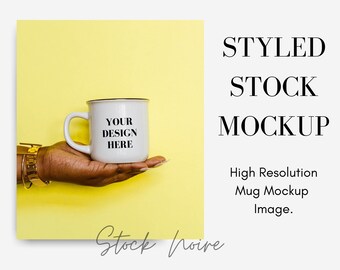 Black Women Faceless Content Marketing Stock Photo / Enamel Mug mockup / Black woman hands