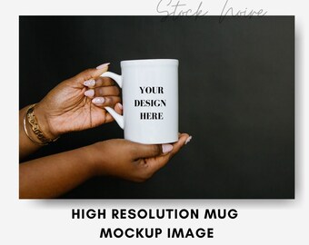 Styled Stock Photo Mockup / White Mug mockup / Black woman stock photo / Woman of color stock photo / High resolution mockup