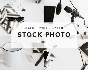 Styled Stock Photo Bundle, Black and White Desktop Styled Stock Images, Mug mockup stock photos, Styled stock photos desktop
