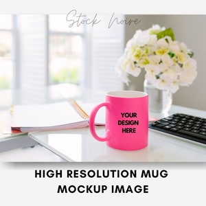 Styled Stock Photo Mockup, Pink Mug mockup, pink matte neon mug stock photo, High resolution mug mockup