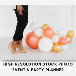 Styled Stock Photo Balloon, Event planner stock photo, Party styled stock photos, balloon garland stock photos, black woman stock photo