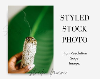 Sage Styled Stock Photo Bundle / Sage Smudge Styled Stock Image / Self Care / Green Plant Stock photography / Black Woman Stock Photography