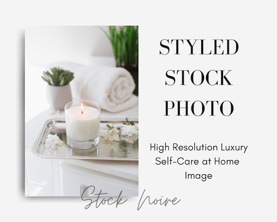 Styled Stock Photo, white candle mockup, candle stock photography, high resolution stock image, self care,  candle and spa stock photo