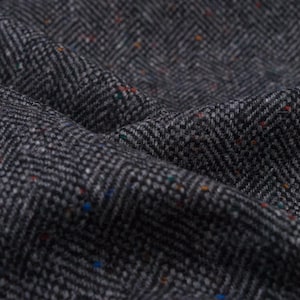 12 &quot; Italian Wool Suiting Tweed Fabric Remnant, Grey Herringbone Tweed with Colorful Knots