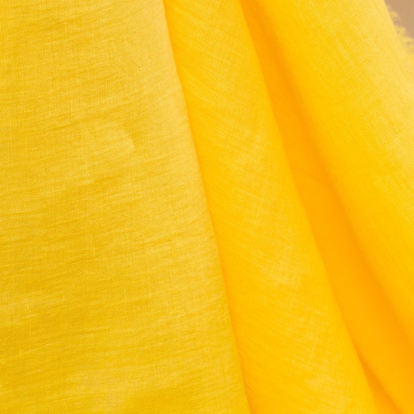 Pure stonewashed sunny yellow linen fabric for clothing and table wear; flax fabric by yard; Italian fabrics