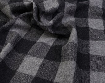 Wollstoff Karo Grau Schwarz – Wollmischstoff Meterware für Mäntel, Jacken, Ponchos