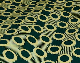 Wax block print fabric, African cotton fabric printed, African fabrics, cotton fabric with circle pattern, fabrics with dots green yellow