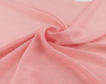 Tessuto misto cotone-seta a righe, voile rosso/bianco con motivo