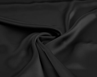 Black Satin Fabric 100% Silk Made In Italy - ideal for elegant Silk Dress and Silky Satin Blouse