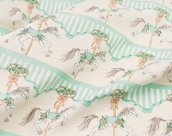 Vintage cotton fabric for children by the metre, horse print fabric for girls, children's vintage room decor fabric for curtains and tipi