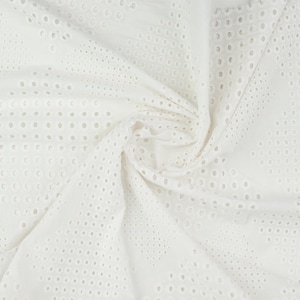 Italian Eyelet Cotton Lace Fabric, White Embroidery Anglaise, Broderie Anglais Cotton Fabric, Scalloped Edges image 8