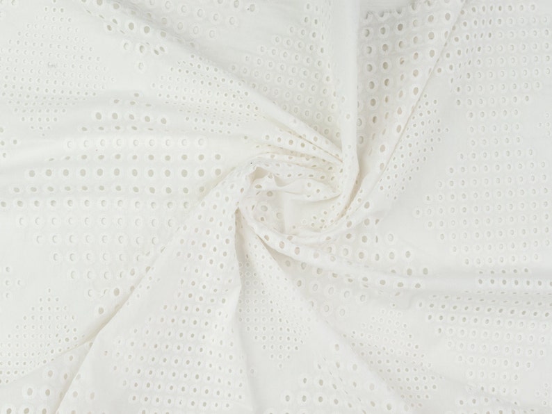 Italian Eyelet Cotton Lace Fabric, White Embroidery Anglaise, Broderie Anglais Cotton Fabric, Scalloped Edges image 8