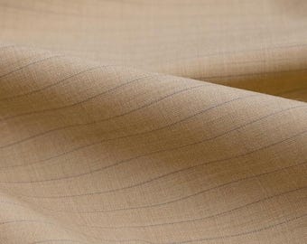 Italian Bi-Stretch Wool Fabric Beige Pinstripe – Wool Suiting Fabric for Suits, Trousers, Skirts, Blazers – Made in Italy
