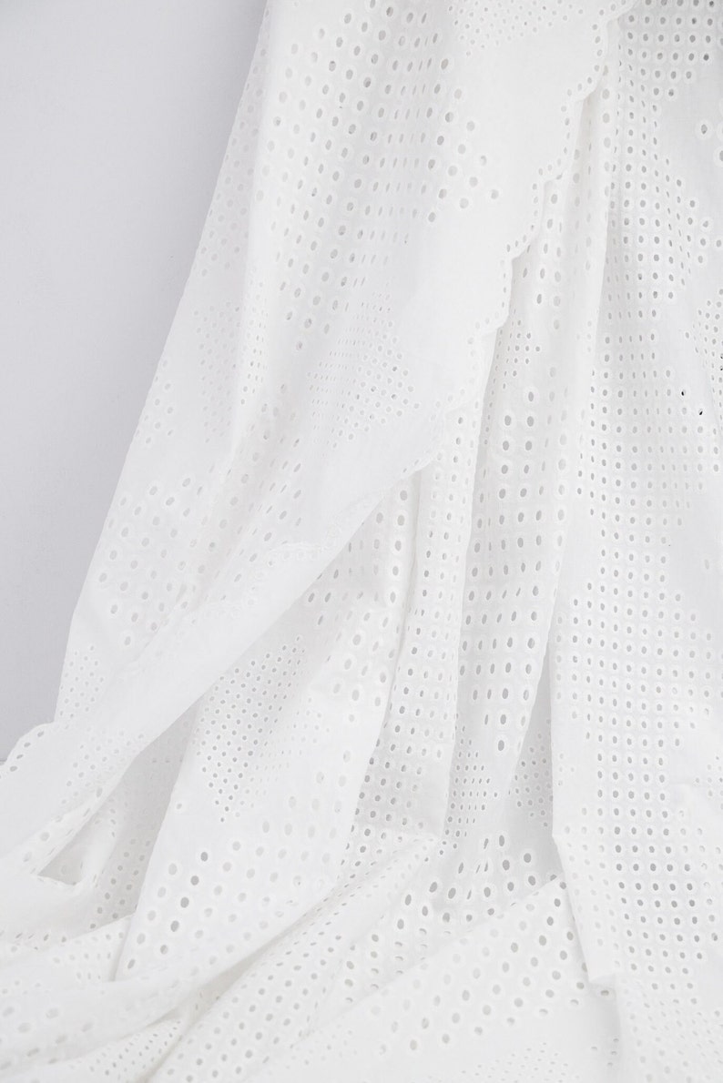 Italian Eyelet Cotton Lace Fabric, White Embroidery Anglaise, Broderie Anglais Cotton Fabric, Scalloped Edges image 9