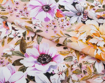 Italian Viscose Floral Fabric – Romantic Pink Dress Fabric for Blouses, Skirts & Summer Dresses