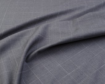 Italienischer Anzugstoff aus 100% Schurwolle in Grau mit Windowpane Karo – Hochwertige Wollstoff Meterware für Anzug, Blazer & Kleider