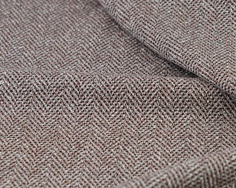 Italiaanse visgraat bouclé stof – wolmix in mahoniebruin en wit voor blazers, jassen en jurken