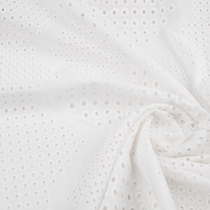 Italian Eyelet Cotton Lace Fabric, White Embroidery Anglaise, Broderie Anglais Cotton Fabric, Scalloped Edges image 10