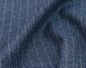 Remnant 31 inches - Italian Pinstripe Suiting Fabric Blue – Wool Cotton Silk Fabric for Suits, Blazers, Trousers & Dresses