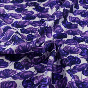 Shantung vintage silk fabric with purple floral pattern for couture sewing, evening dresses and quality interior textiles - by 0,5 yard