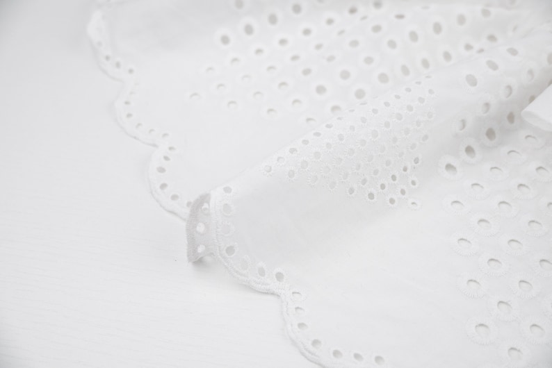 Italian Eyelet Cotton Lace Fabric, White Embroidery Anglaise, Broderie Anglais Cotton Fabric, Scalloped Edges image 7