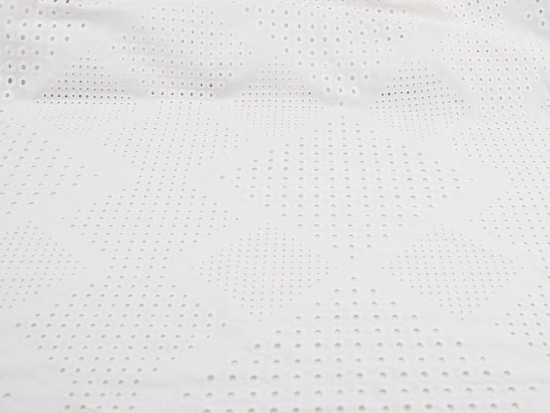 Italian Eyelet Cotton Lace Fabric, White Embroidery Anglaise, Broderie Anglais Cotton Fabric, Scalloped Edges image 2