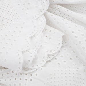 Italian Eyelet Cotton Lace Fabric, White Embroidery Anglaise, Broderie Anglais Cotton Fabric, Scalloped Edges image 5
