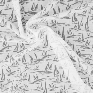 White Viscose Devore Summer Dress Fabric, Lightweight Fabric, Italian Fabrics, Boat Print Fabric Semi Sheer