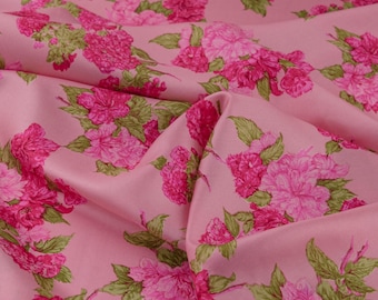 Vintage sidentwilltyg – Rosa blommigt siden 100% – lätt tyg för festkläder, aftonklänningar, bal- och bröllopsgästkläder