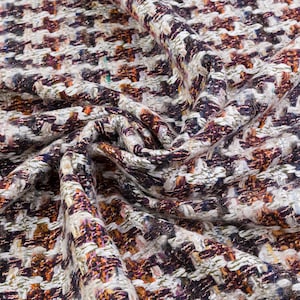 Bouclé Tweed Fabric – Italian Wool with Houndstooth Pattern for Jackets and Coats