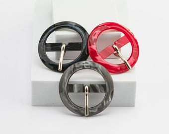 retro Acrylic Belt Buckle - Red, Grey, Blue - Small Gift Idea for Sewists and Crafters