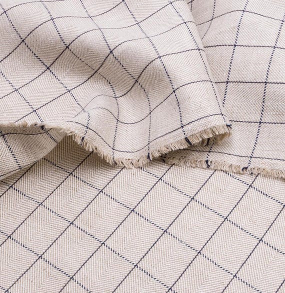 Halbleinen mit Fischgrät-Struktur und  Karomuster - ideal für Jacken, Hosen, leichte Mäntel und Raumdekorationen