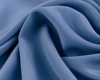 Italian Silk Crêpe de Chine Steel Blue – Lightweight Luxury Fabric for Blouses, Dresses, Gowns & Scarves – Soft Draping Silk by the 1/2 Yard
