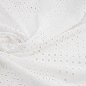 Italian Eyelet Cotton Lace Fabric, White Embroidery Anglaise, Broderie Anglais Cotton Fabric, Scalloped Edges image 1