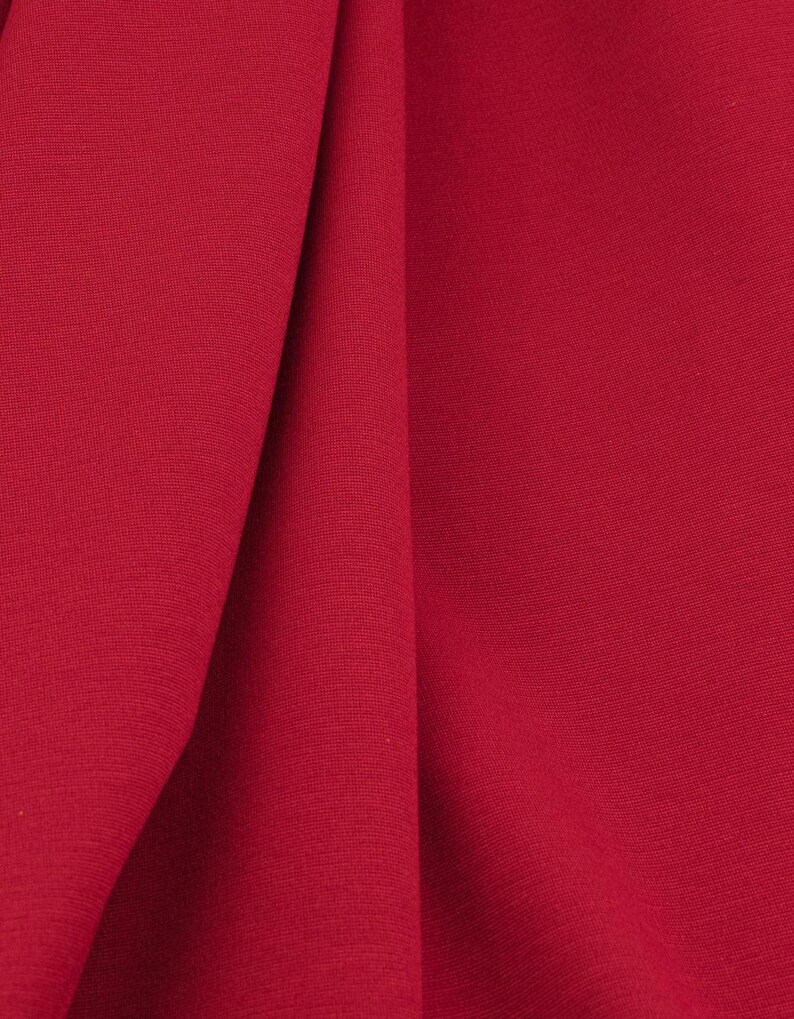 Italian ponte roma fabric in cherry red, smooth viscose jersey with elastane for trousers and jackets