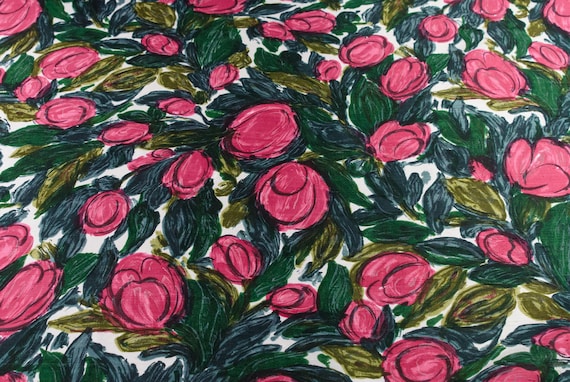 Stoff reine Seide mit Blumen in Pink aus den 60er Jahren - ideal für Abendkleider, elegante Blusen und Röcke, Accessoires und Wohnraum-Deko