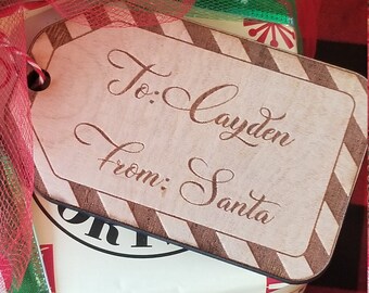 Personalized Wooden Gift Tags: Engraved Santa Tags