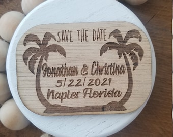 Tropical Scene Save the Date Magnet // Beach //  Palm Trees // Wooden Save the Date Magnet