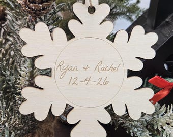 Custom Snowflake Christmas Ornament  // Wedding Favor