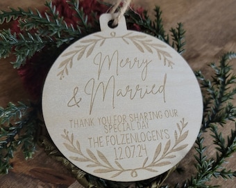 Personalized Wood Christmas Ornament: Winter Wedding Favor Keepsake