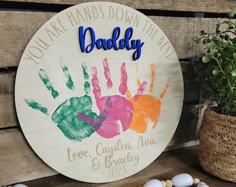 Personalized Handprint Father's Day Wood Sign - DIY Dad Keepsake
