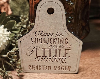Custom Engraved Wood Cattle Tag Baby Shower Magnet Favor