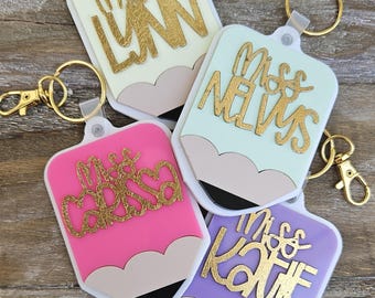 Custom Teacher Name Pencil Keychain: Acrylic Gold Leaf Gift