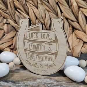 Personalized Horseshoe Wedding Favor Magnet: Engraved Barn Wedding Keepsake image 2