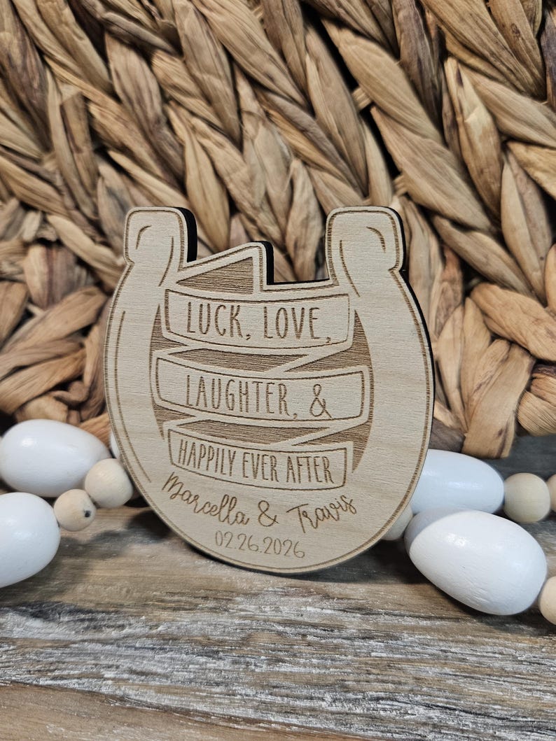 Personalized Horseshoe Wedding Favor Magnet: Engraved Barn Wedding Keepsake image 2