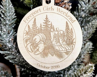 Custom Location Ornament: Engraved Wood, Maine Favor