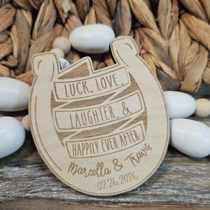 Personalized Horseshoe Wedding Favor Magnet: Engraved Barn Wedding Keepsake image 3