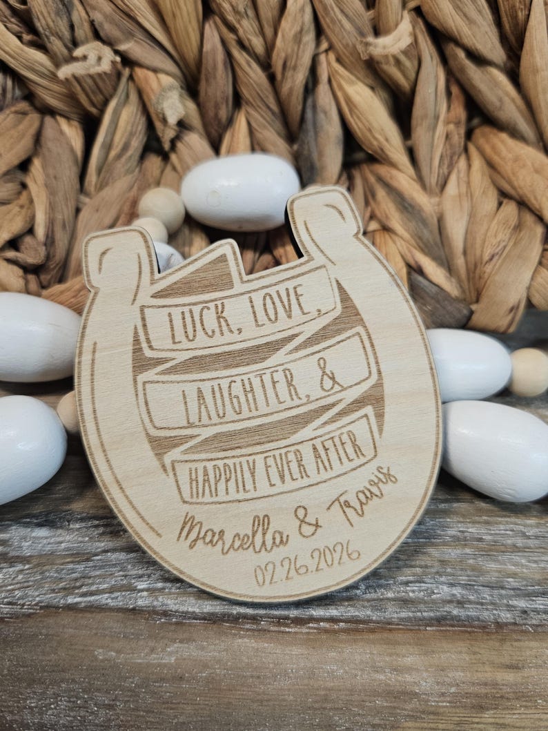 Personalized Horseshoe Wedding Favor Magnet: Engraved Barn Wedding Keepsake image 3